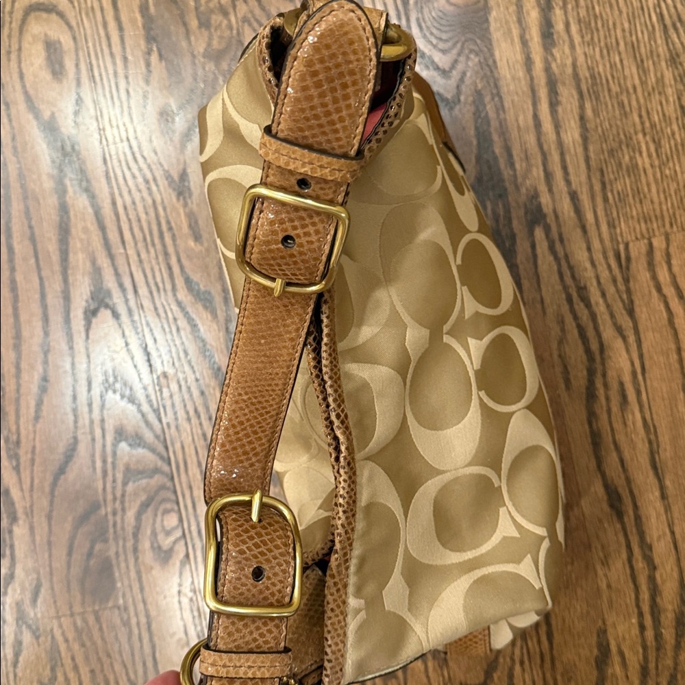 Coach Peyton Signature C Sateen Beige and Brown Hobo Shoulder Bag - Picture 7 of 16